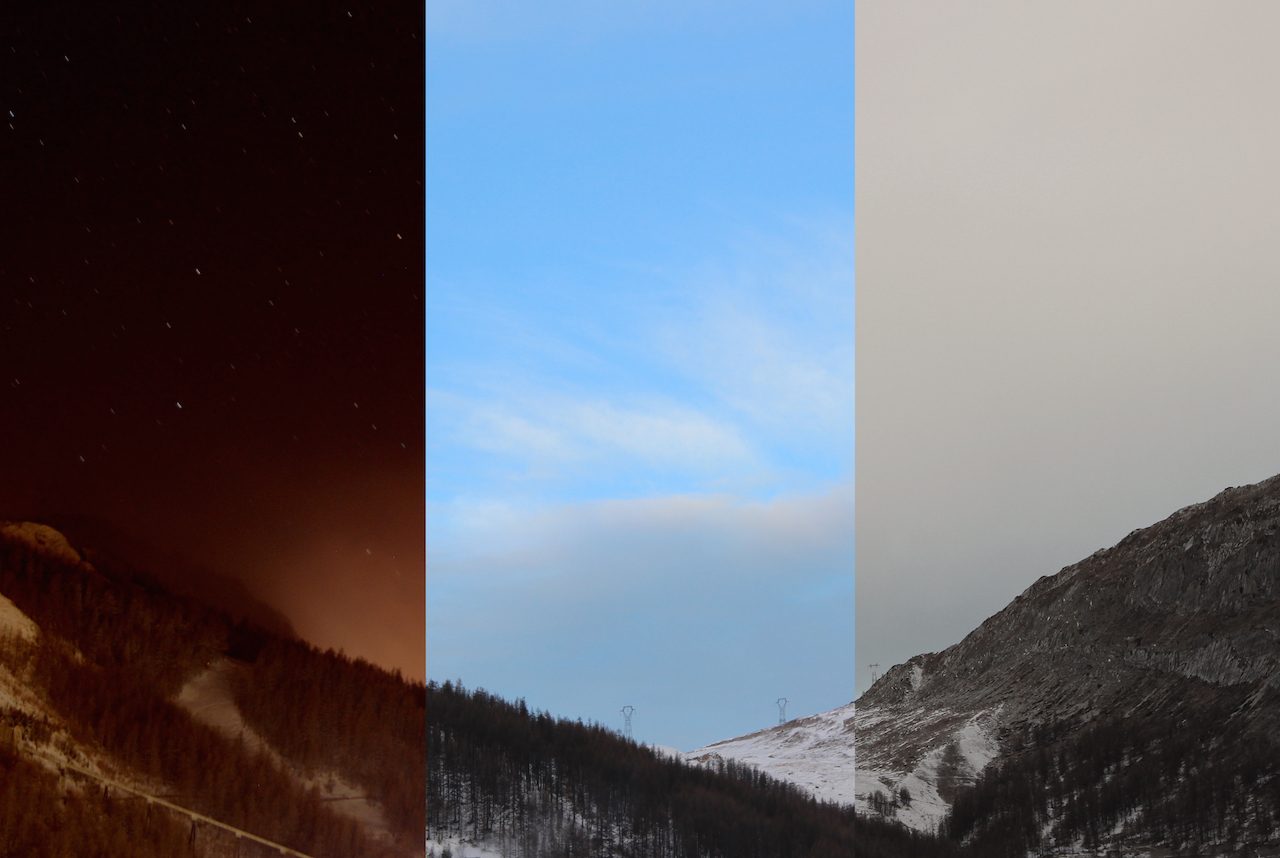 Mountain valley at dusk